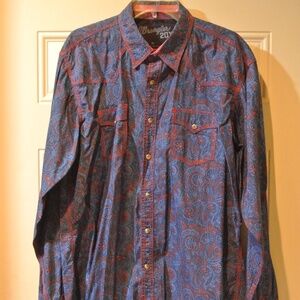 MENS WRANGLER 20X BLUE AND RED PAISLEY XL PEARL SNAP SHIRT